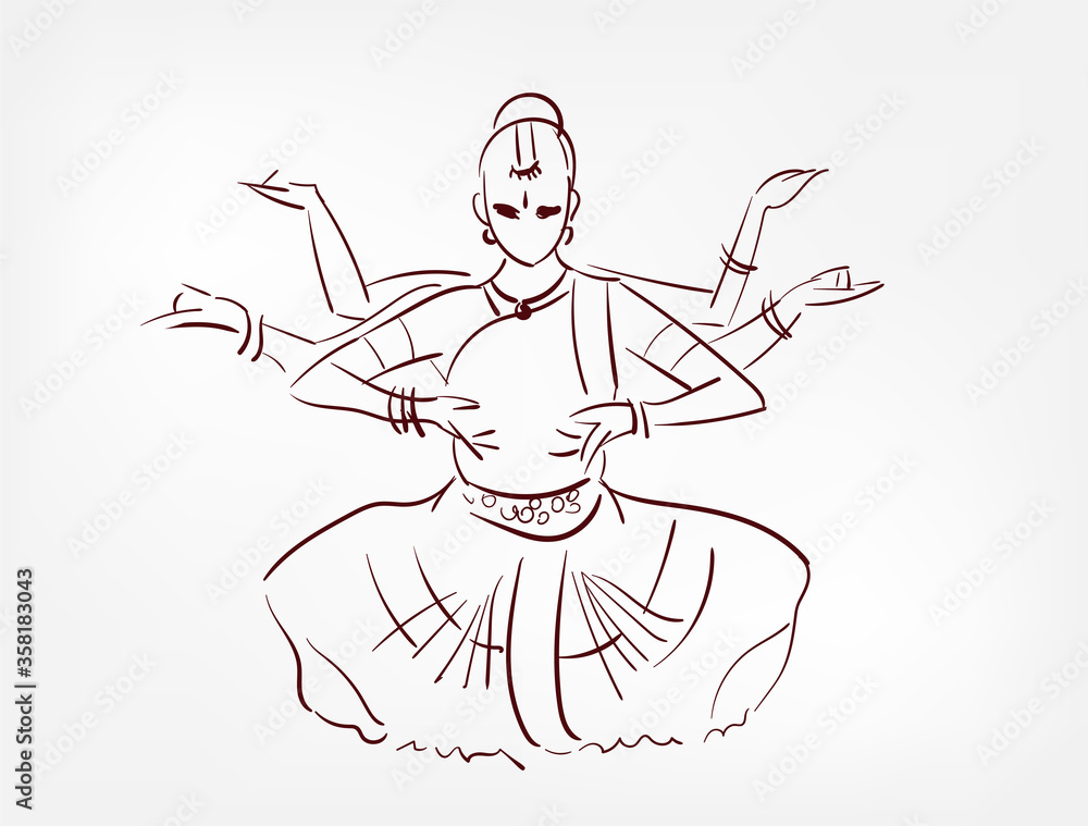 Fototapeta premium Shiva ethnic indian woman girl dance traditional sketch isolated design element