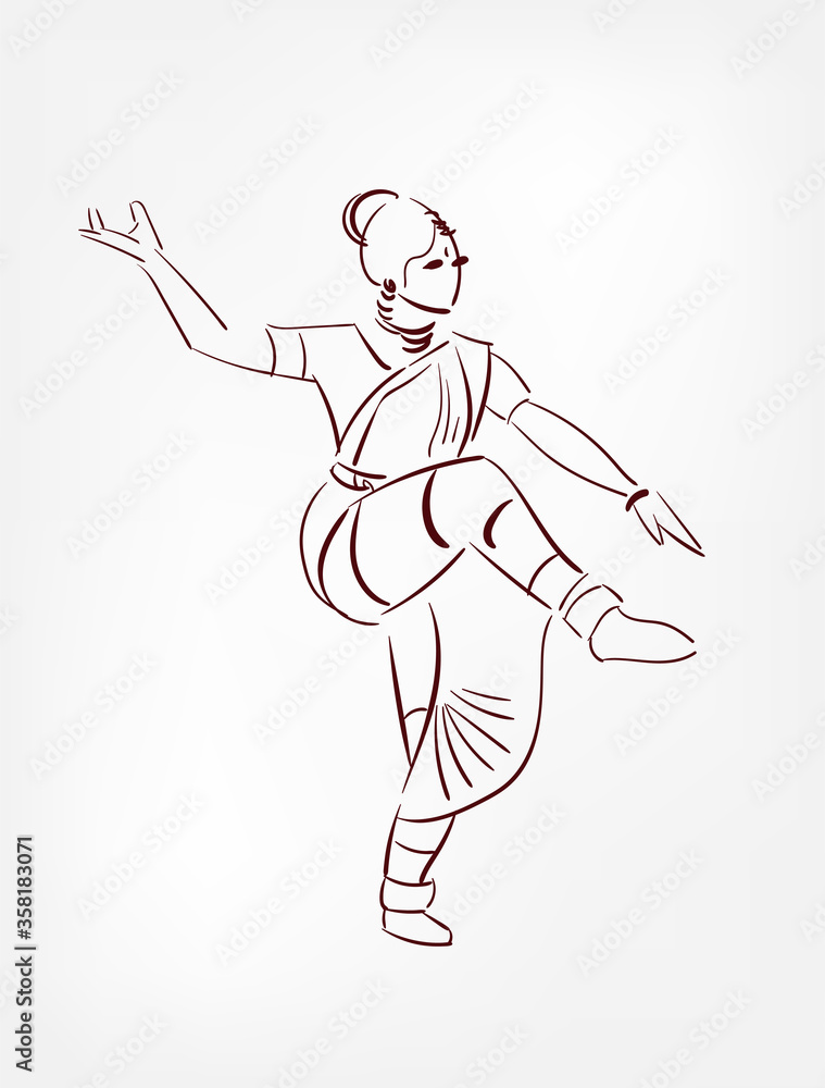 sketch of dancing girl in short wide dress with microphone hand-drawn by  black pencil and ink on white paper Stock Photo - Alamy