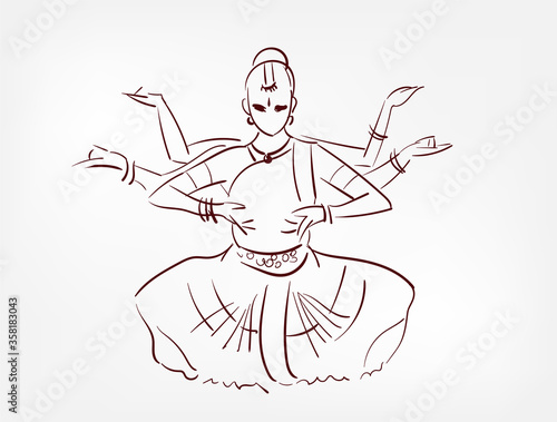 Shiva ethnic indian woman girl dance traditional sketch isolated design element