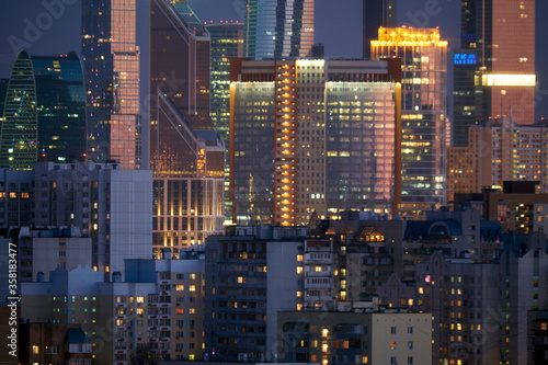 Night city. Moscow apartments at night. Business Center Moscow City. Moscow. Russia.