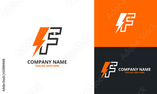 Flash F Letter Logo Icon Template. Illustration vector graphic. Design concept Electrical Bolt With Initial F Letter Logo Design. Perfect for corporate, technology, initial , community and more techno