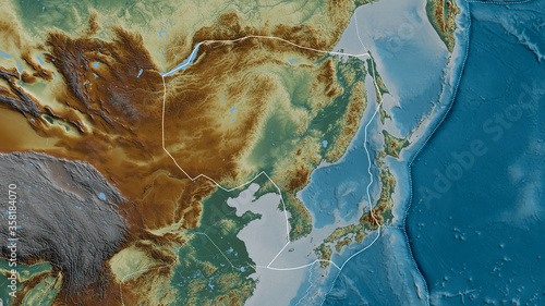 Amur tectonic plate - outlined. Relief