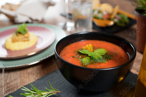Traditional cold spanish tomato gazpacho soup.