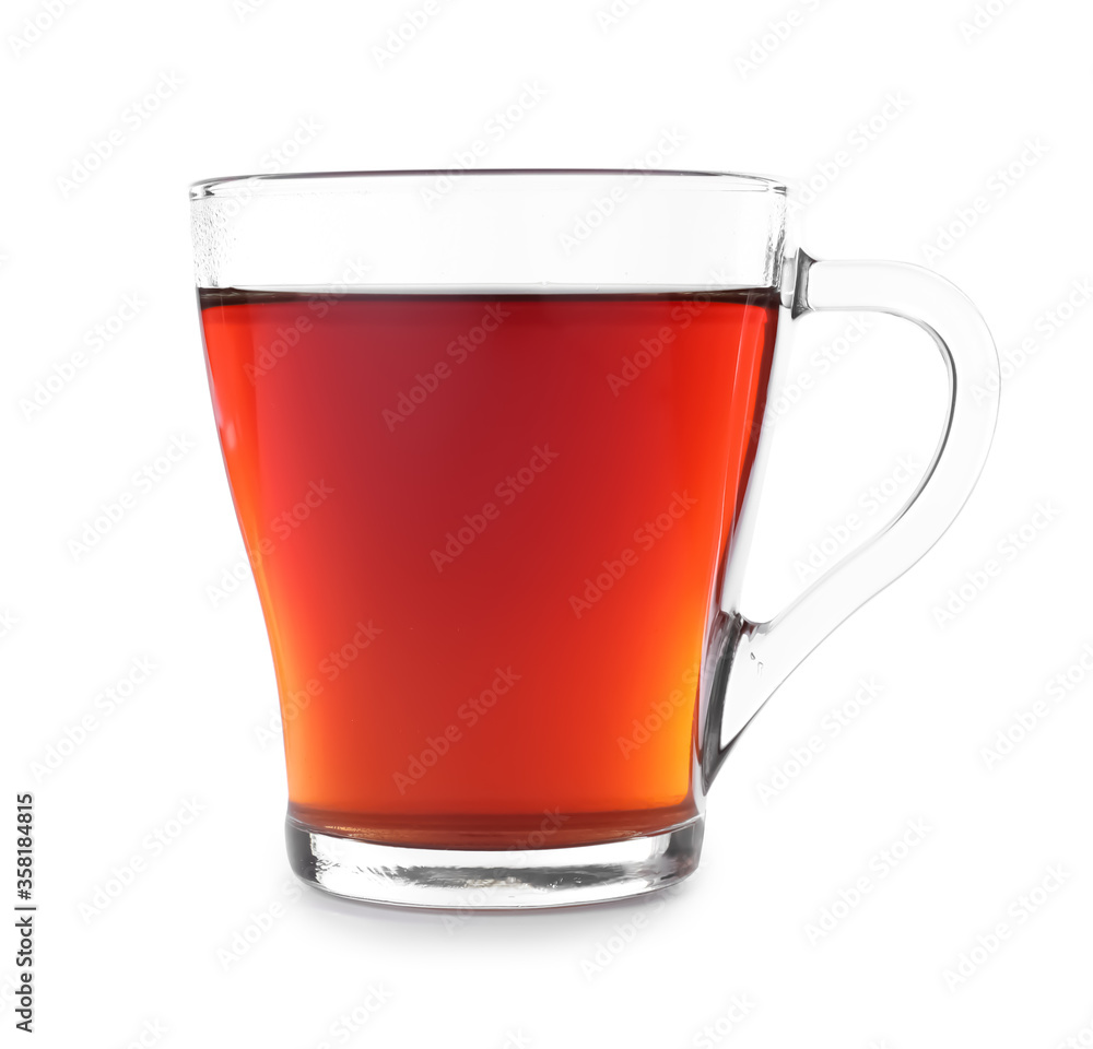 Fresh black tea isolated in glass cup on white Fresh black tea isolated in glass cup on white