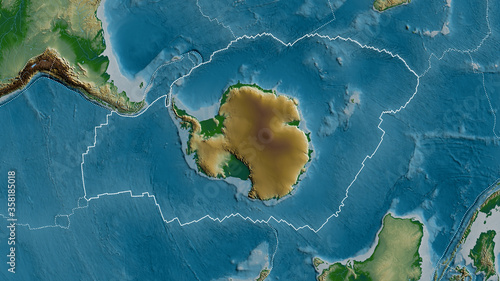 Antarctic tectonic plate - outlined. Physical