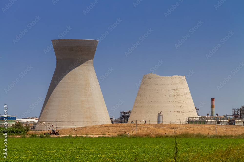 Collapsed Cooling tower, one of two Iconic Cooling towers of Haifa 