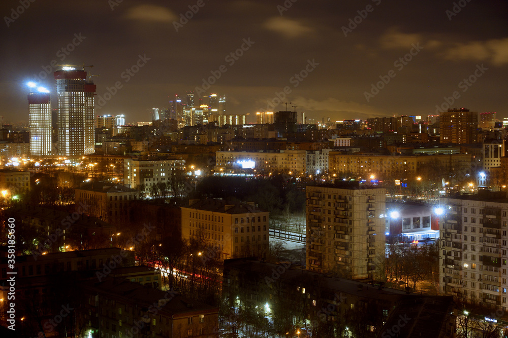 Obraz premium Night city. Moscow apartments at night. Business Center Moscow City. Moscow. Russia.