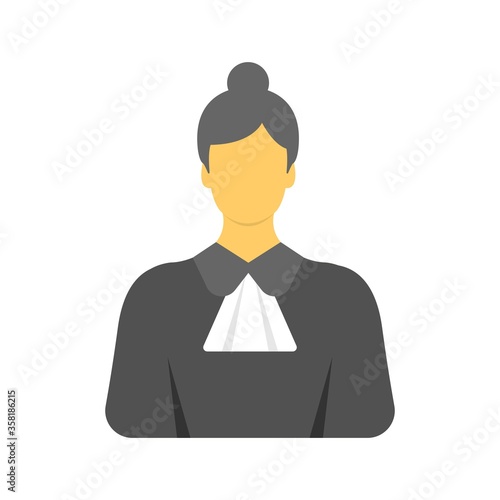 Female judge icon in flat design style. Law officer, public prosecutor sign.