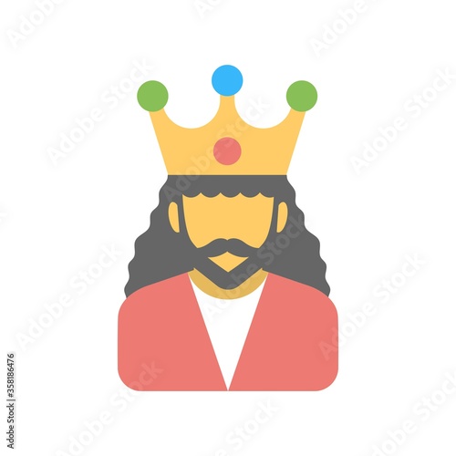 King with crown icon in flat design style. Prince, royal person sign.