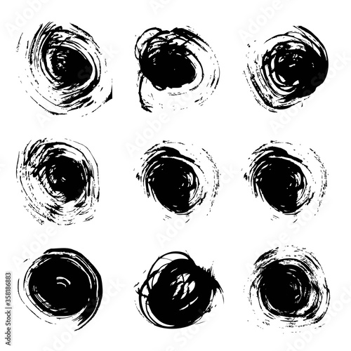 Rround abstract strokes painted by brush vector objects set isolated on a white background