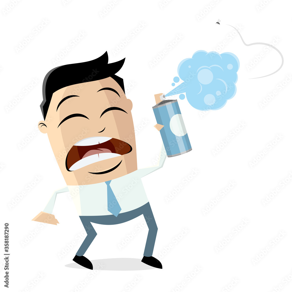 angry asian cartoon man chasing mosquito with bug spray angry asian cartoon man chasing mosquito with bug spray