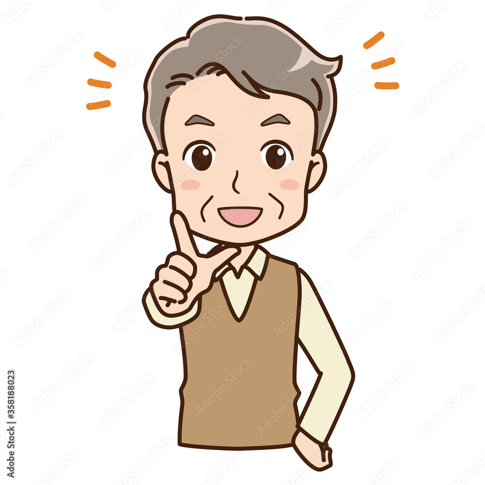Illustration of an old man pointing