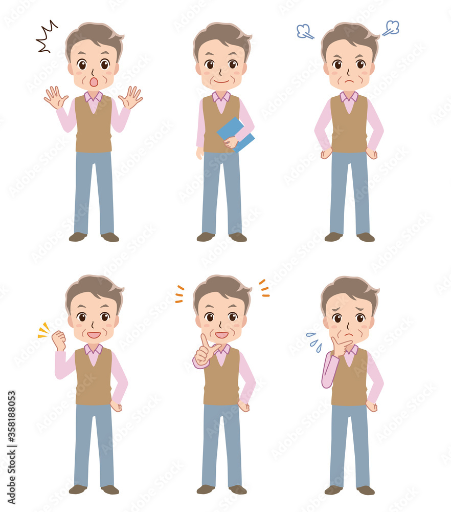 Illustration of grandpa in different poses Illustration of grandpa in different poses