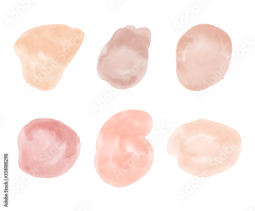 Peach and nude brush stroke watercolor texture. Abstract circle washes. 

