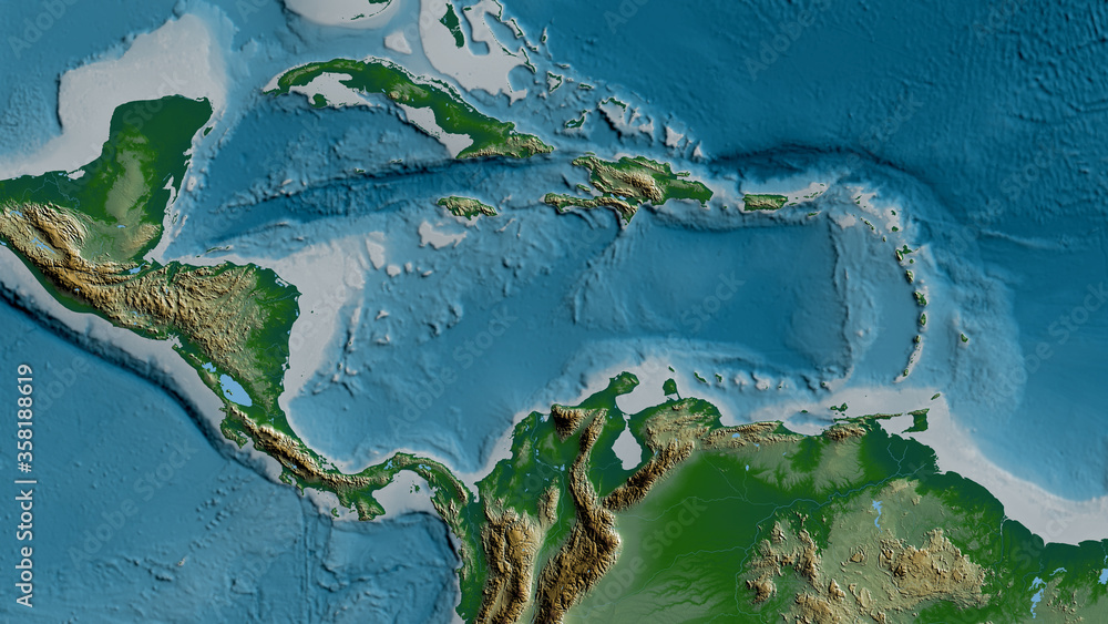 Fototapeta premium Caribbean tectonic plate - raster. Physical