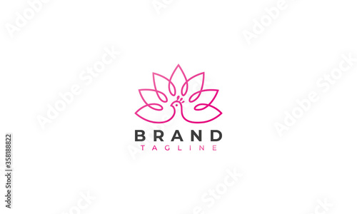 zen peacock logo design , a peacock with a tulips in line art logo design style , vector illustration