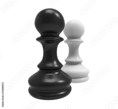 chess figure black and white isolated background. 3d illustration.