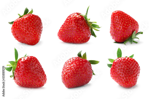Set with delicious sweet strawberries on white background