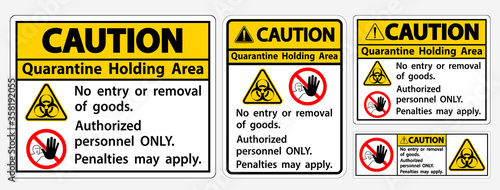 Caution Quarantine Holding Area Sign Isolated On White Background,Vector Illustration EPS.10