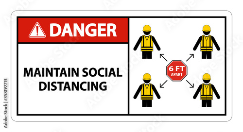 Danger Maintain social distancing, stay 6ft apart sign,coronavirus COVID-19 Sign Isolate On White Background,Vector Illustration EPS.10