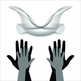 Hands of a child in the hands of mom or dad. Family symbol. Bird symbol.