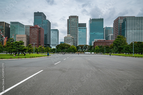 Cityscape of Chiyoda district in Tokyo, Japan on an overcast day. Scenic Tokyo skyline on a cloudy day. © Maritxu22
