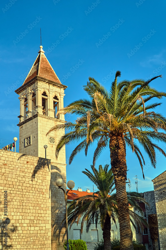 medieval church with belfry in the town of Trogir in Croatia..