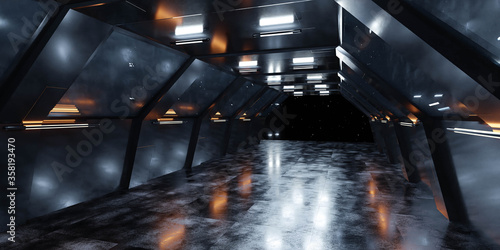 Fototapeta Naklejka Na Ścianę i Meble -  black futuristic mirror architecture space ship technology 3d rendering illustration background