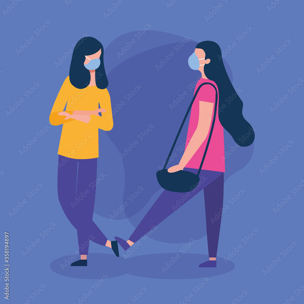 girls with masks and purse vector design girls with masks and purse vector design