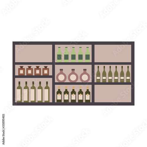 Isolated wine bottles on shelf vector design