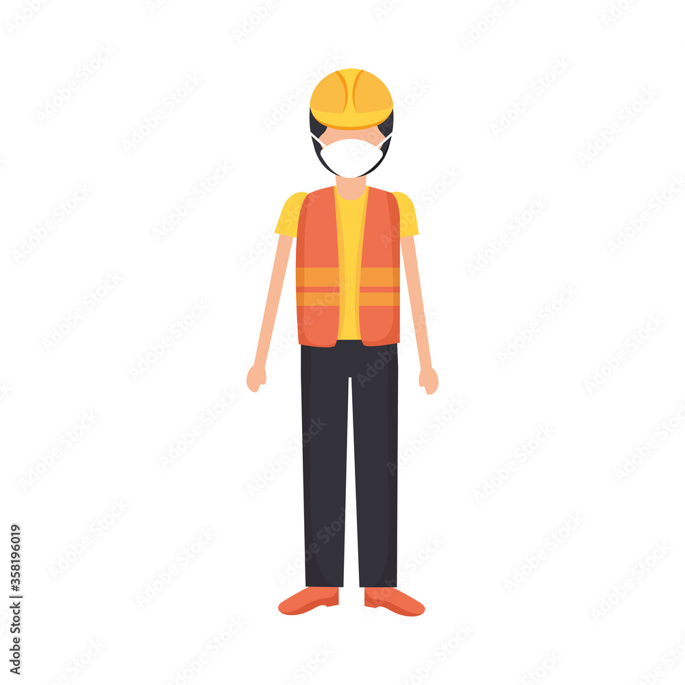 constructer man worker with medical mask vector design constructer man worker with medical mask vector design