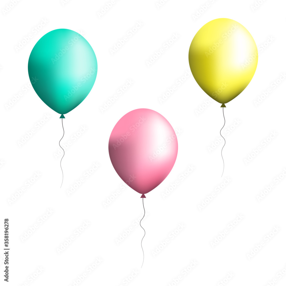 Three colored balloons, vector illustration.