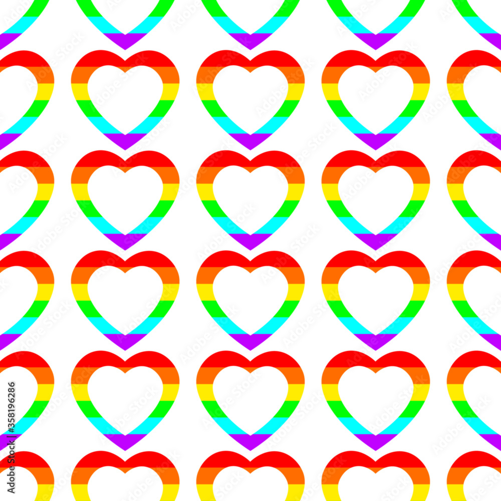 Rainbow heart seamless pattern, LGBT symbol, vector illustration.