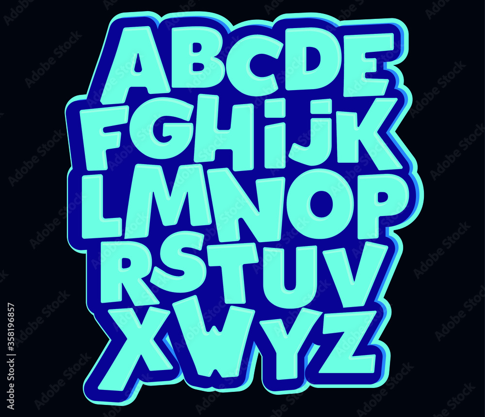 Vector of modern comical font and alphabet