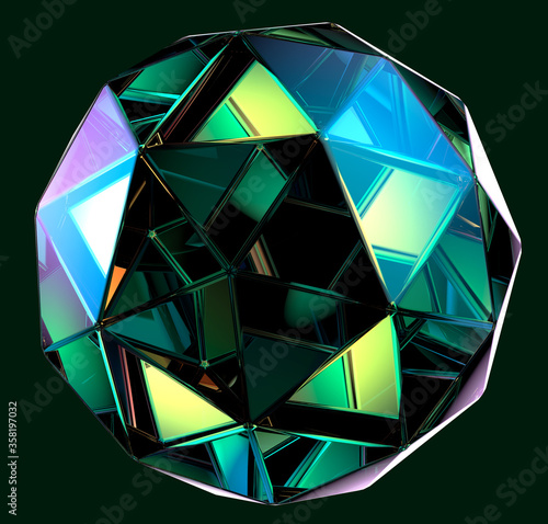 abstract green colorful crystal. 3d illustration.