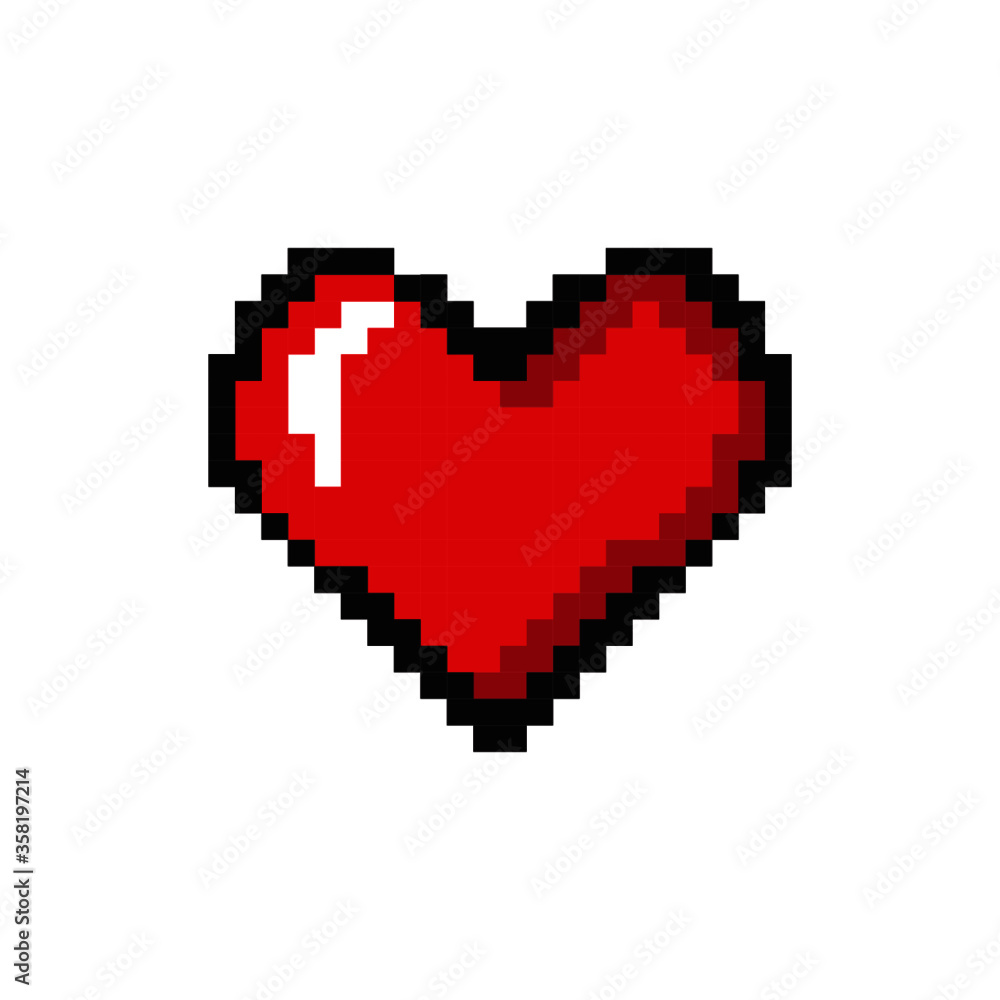 Heart icon - Pixel art heart. 8 bit style, dot red heart icon. Vector illustration. Heart icon - Pixel art heart. 8 bit style, dot red heart icon. Vector illustration.