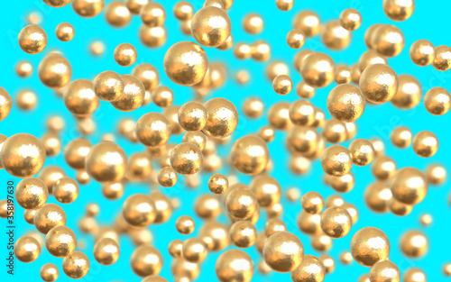 abstract gold ball blue isolated background. 3d illustration © emrealp