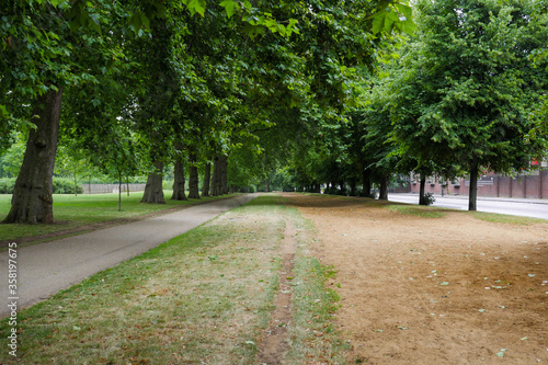 Road near beautiful park, city of London England.