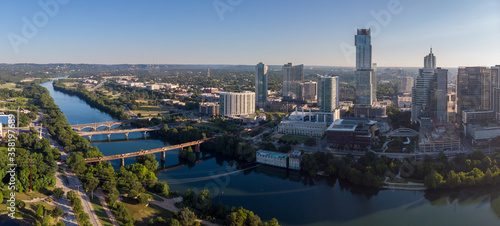 Aerial Panorama of Lamar Bridge and the Downtown Austin Buildings