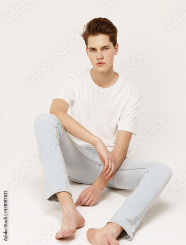 Young Male Model wearing white t-shirt