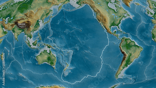 Pacific tectonic plate - outlined. Physical