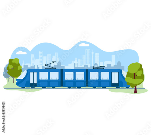 Public modern skytrain transport, subway urban system isolated on white, flat vector illustration. Ecology friendly electric traffic train, concept city of future clean air no pollution.