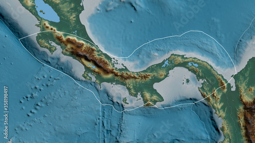 Panama tectonic plate - outlined. Relief