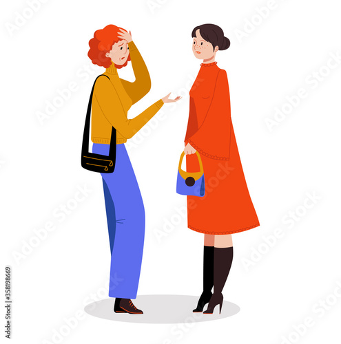 Woman character complain poor health condition, female viral disease and sick high temperature isolated on white, flat vector illustration. Person headache illness, stressful state human mind.