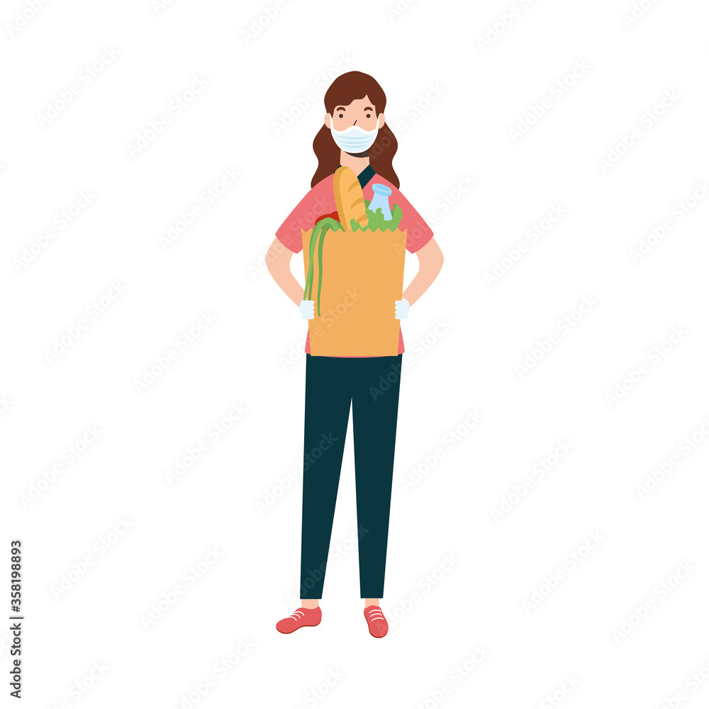delivery woman with mask and shopping bag vector design delivery woman with mask and shopping bag vector design