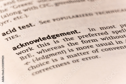 Dictionary definition of the word acknowledgement