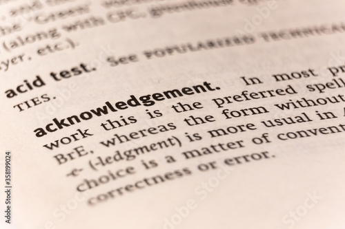 Canvas Print Dictionary definition of the word acknowledgement
