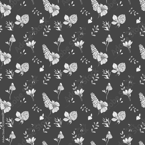 seamless floral pattern on colored background, hand drawing