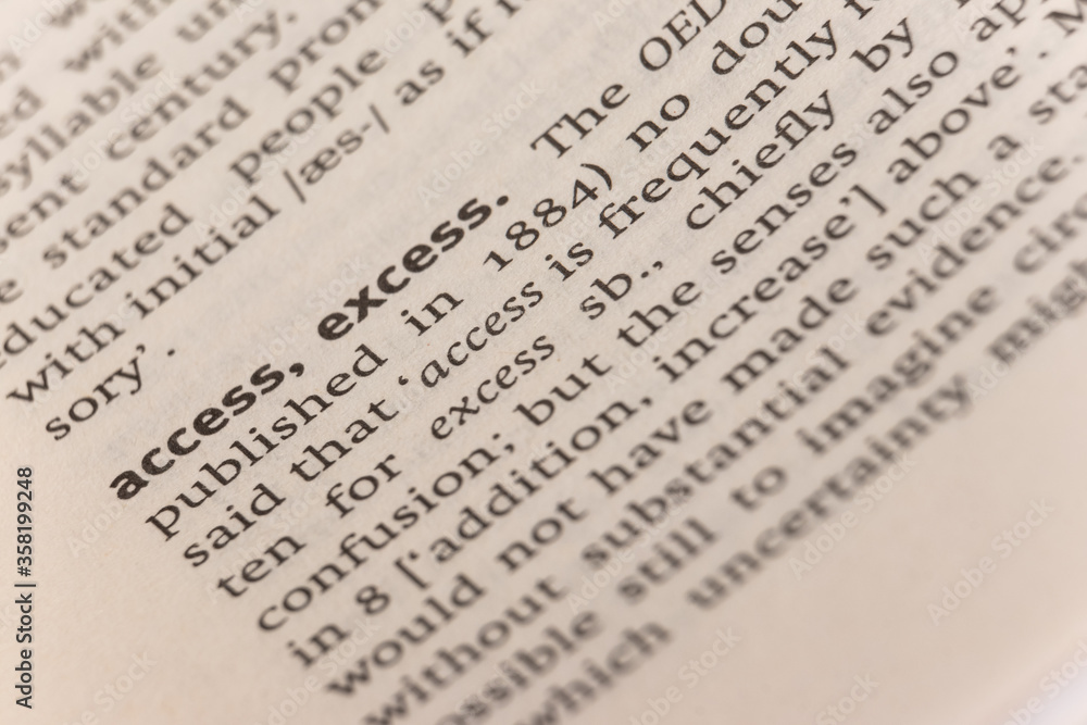 Fototapeta premium Dictionary definition of the word access excess