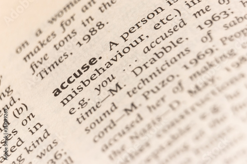 Dictionary definition of the word accuse